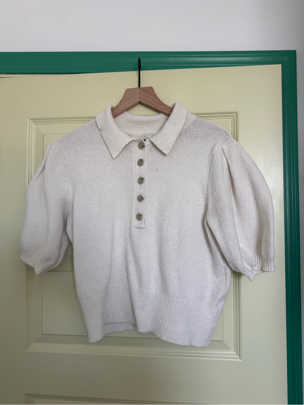 a new day Cream Short-Sleeve Collared Knit Sweater